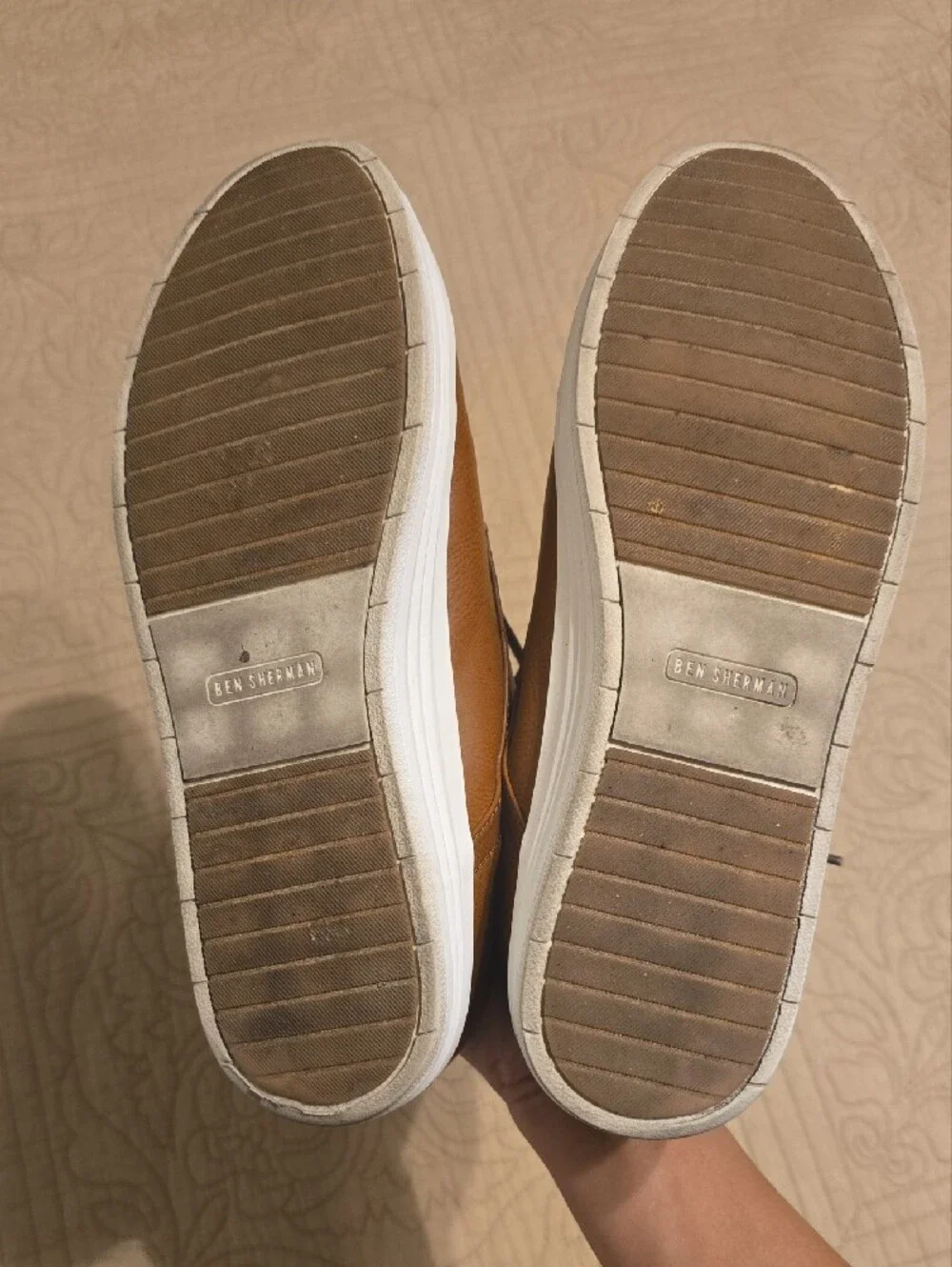 Ben Sherman Presley Oxford Cognac Tan Faux Leather Sneakers Shoes Size 10